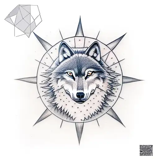 A wolf howling at the north star compass tattoo design idea