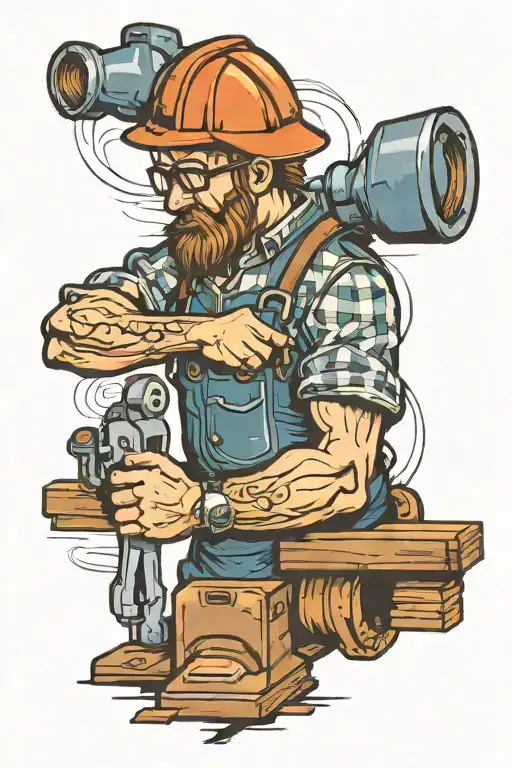 wood worker in West Virginia state outline filled tattoo design idea