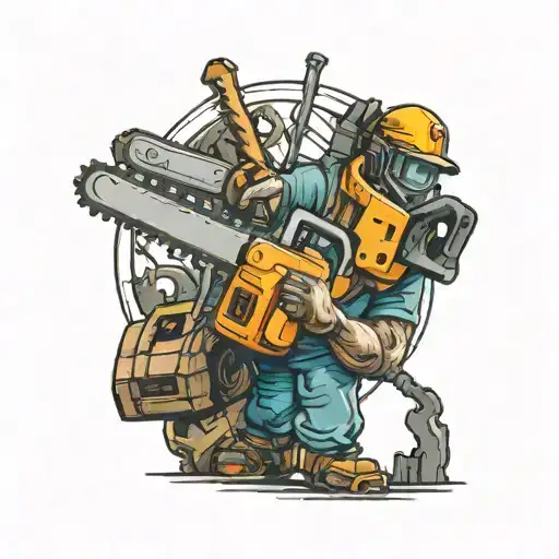 sawmill worker holding a chainsaw cutting tattoo design idea