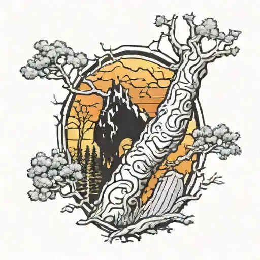 arborist felling tree inside West Virginia outline tattoo design idea