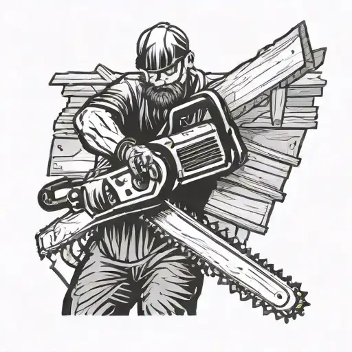 sawmill worker holding a chainsaw cutting tattoo design idea