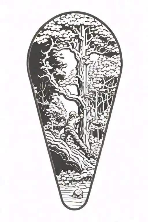man cutting tree down in West Virginia state frame tattoo design idea