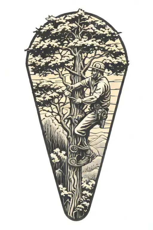 man cutting tree down in West Virginia state frame tattoo design idea