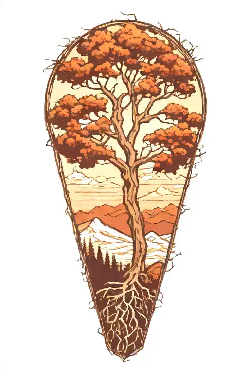 tree of life, Appalachin mountains, West Virginia state outline tattoo design idea
