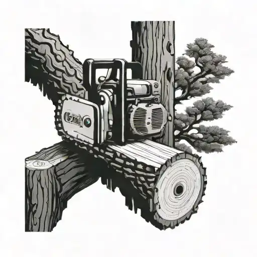 chainsaw cutting tree furniture being made entirely tattoo design idea