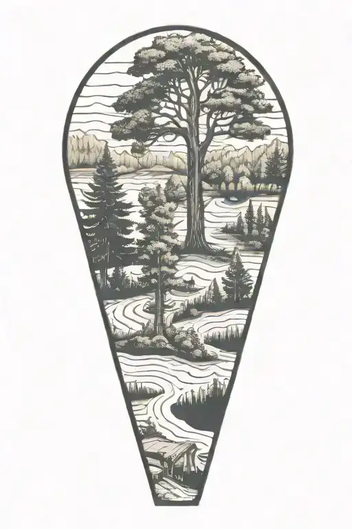 man cutting tree down outline of West Virginia state outline filled tattoo design idea