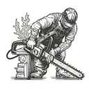 sawmill worker holding a chainsaw cutting tattoo design idea