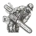sawmill worker holding a chainsaw cutting tattoo design idea