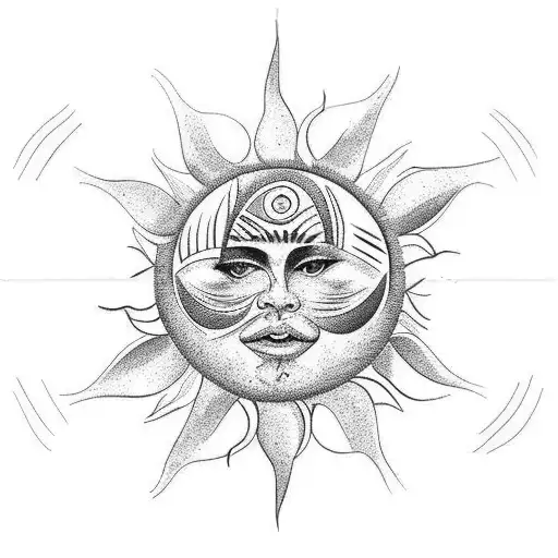 sun earth half moon tattoo design idea