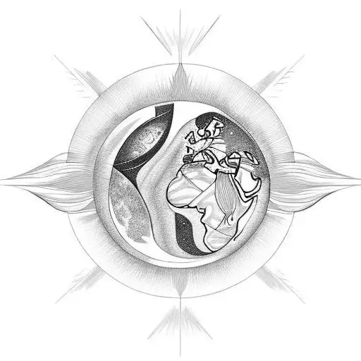 sun earth half moon tattoo design idea