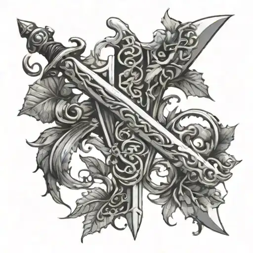 sword with vines wrapped tattoo design idea