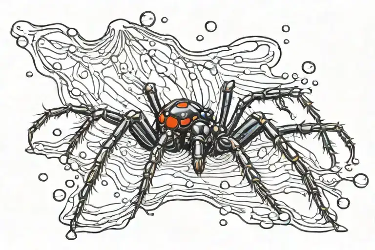 black widow spider with raindrop transforming into water tattoo design idea