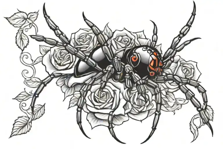 black widow spider with roses intertwined tattoo design idea