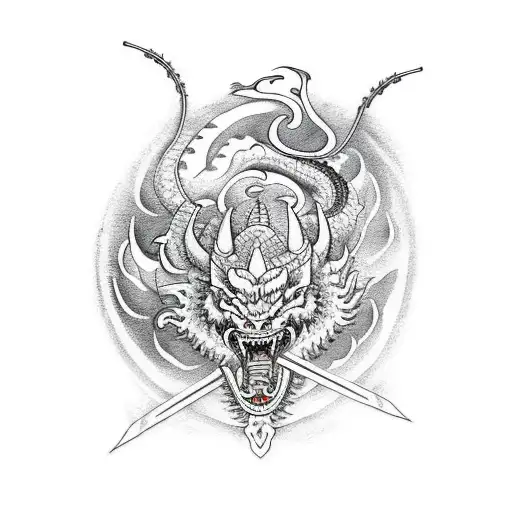samurai sword with dragon tattoo design idea