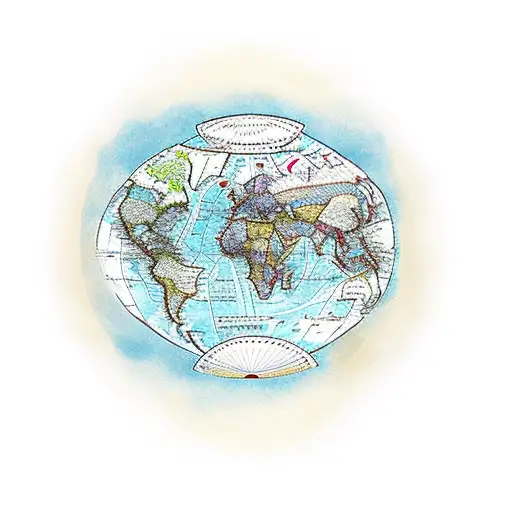 A stack of books with a world map as the background tattoo design idea