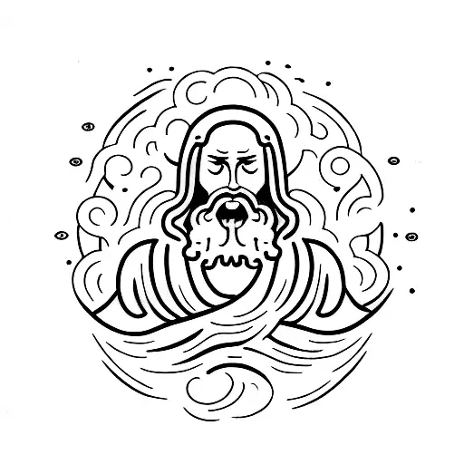 Man of Vitruvian with wave of kanagawa tattoo design idea