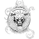 Create a tattoo inspired by the Man of Vitruvian with a Manga One Piece twist with wave of kanagawa tattoo design idea