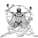 Create a tattoo inspired by the Man of Vitruvian with a Manga One Piece twist with wave of kanagawa tattoo design idea