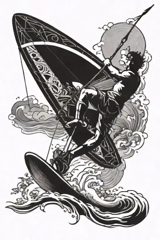 kite surfing on a beach tattoo design idea