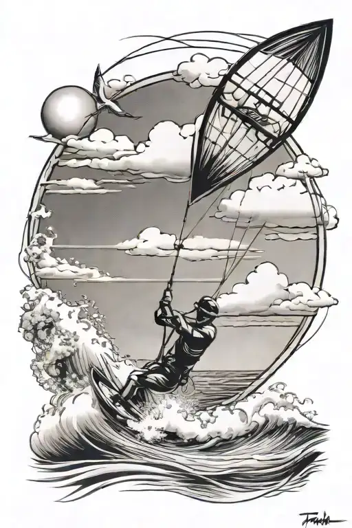 kite surfing on a beach tattoo design idea