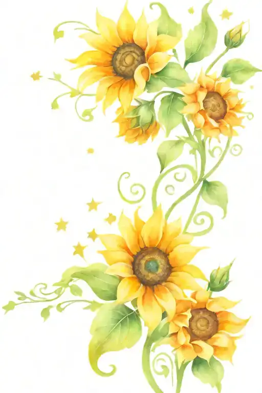sunflowers and roses and vines and stars wrapped loosely tattoo design idea
