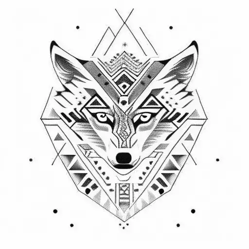 wolf with aztec influence tattoo design idea