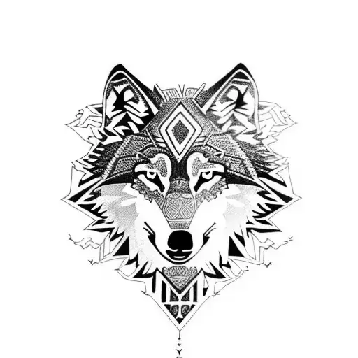wolf body with huichol influence tattoo design idea