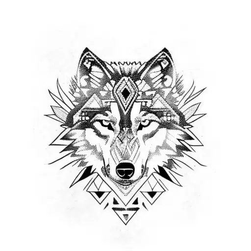 wolf body with aztec influence tattoo design idea