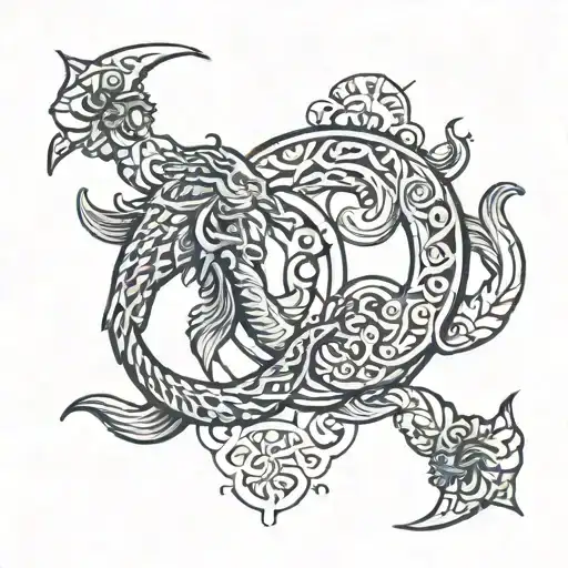 Leo zodiac sign intertwined with Pisces and aquairus tattoo design idea