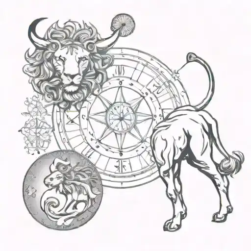 Leo Taurus Aquarius pisces zodiac sign incorporated tattoo design idea