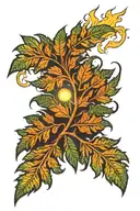 fern leaf autumn leaves storm clouds lightning storm sun rays tattoo design idea