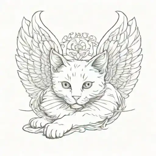 cat with angel wings laying horizontally tattoo design idea