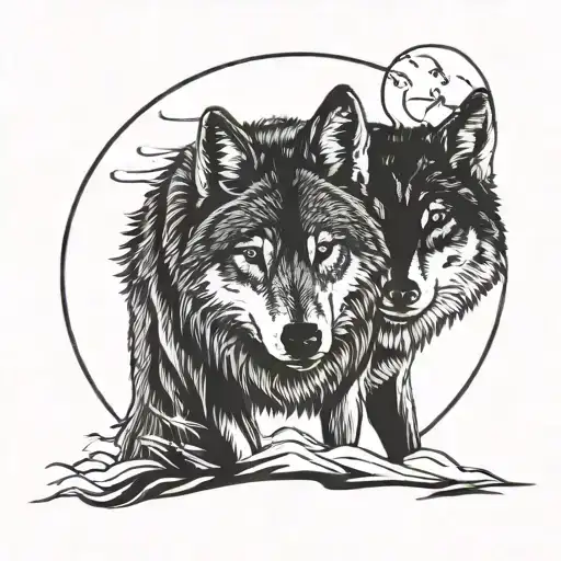 Wolf moon tattoo design idea