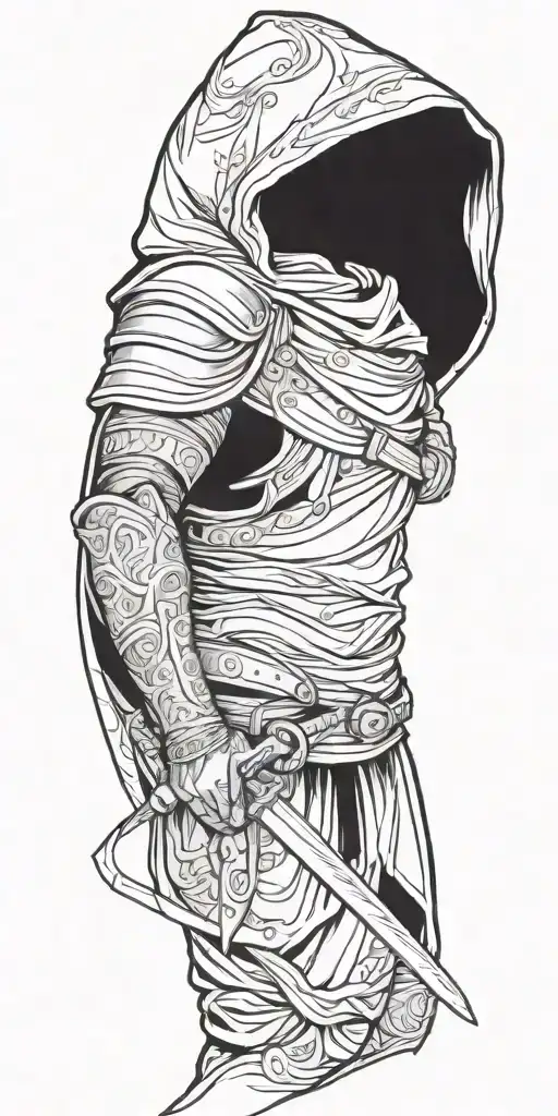 hooded warrior wielding a sword tattoo design idea
