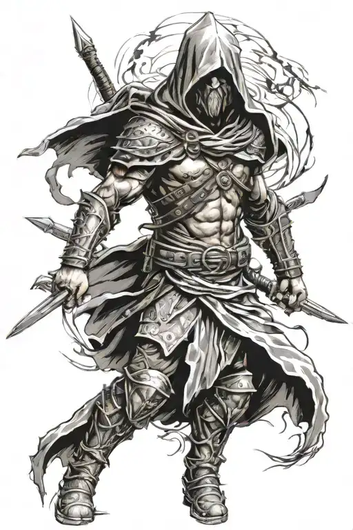 hooded warrior tattoo design idea