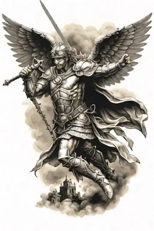Warrior Angel fighting tattoo design idea