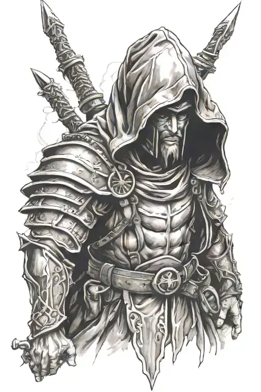 hooded warrior tattoo design idea