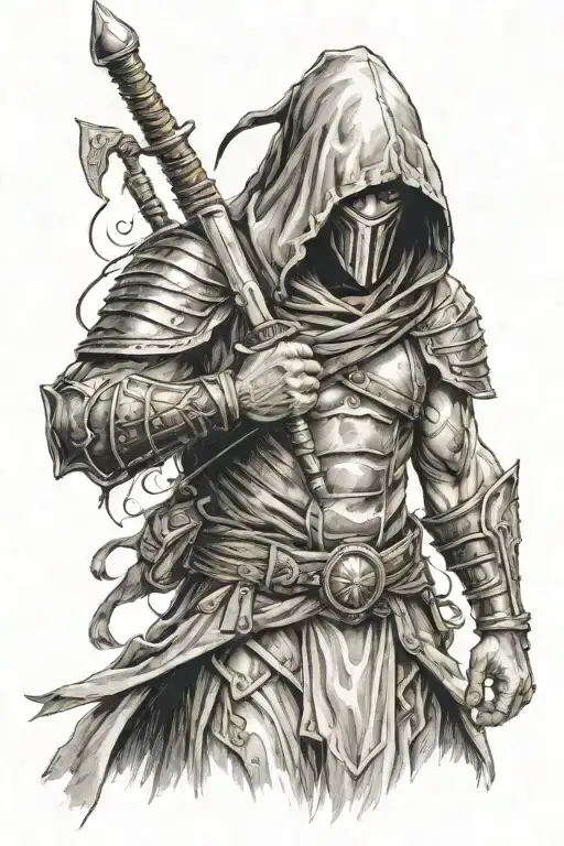 hooded warrior tattoo design idea