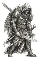 hooded warrior angel holding a sword tattoo design idea