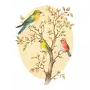 bird in tree single branch representing  3 children  tattoo design idea