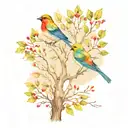 bird in tree single branch representing  3 children  tattoo design idea