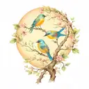 bird in tree single branch representing  3 children  tattoo design idea