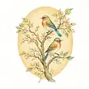 bird in tree single branch representing  3 children  tattoo design idea