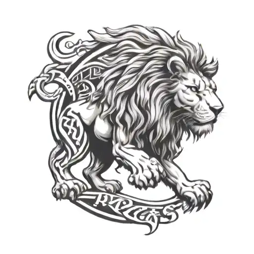 lion with Atlanta braves logo intertwined tattoo design idea