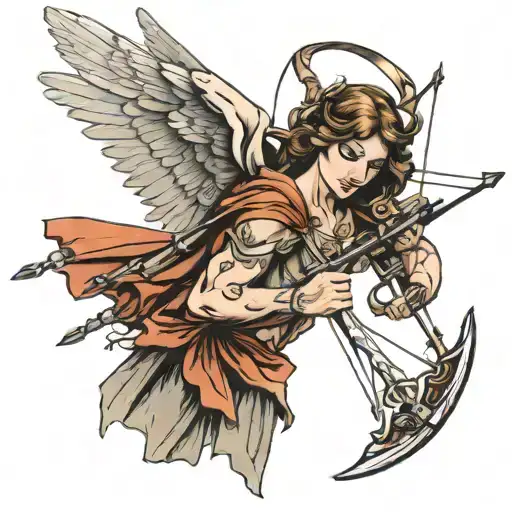 angel with crossbow arrows tattoo design idea