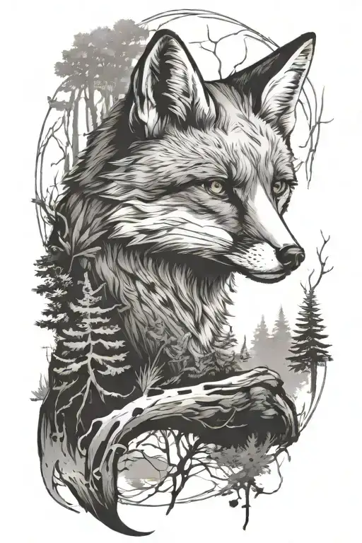 fox in the forest for a man tattoo design idea