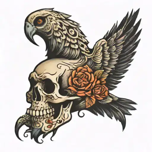 skull shaped bird tattoo design idea