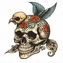 skull shaped bird tattoo design idea