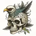 skull shaped bird tattoo design idea