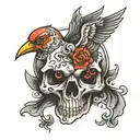 skull shaped bird tattoo design idea